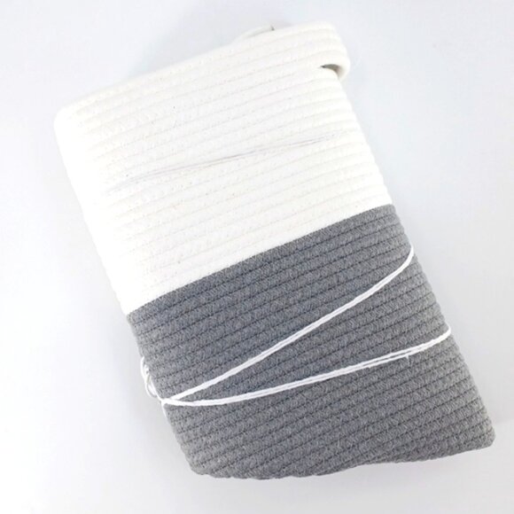 Large Cotton Rope Storage Basket | 24" x 24" x 17" | White with Gray Stitching - Picture 3 of 6
